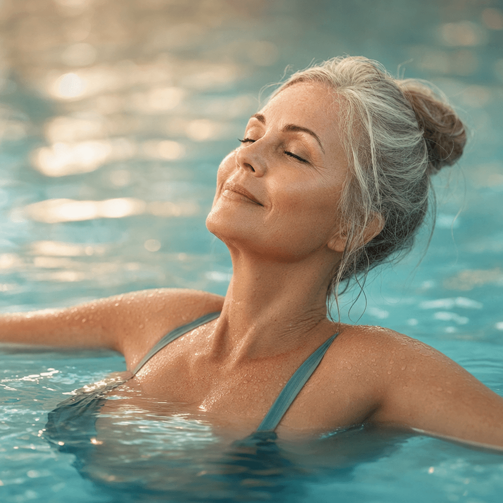 Kobieta relaksująca się w ciepłej wodzie podczas zajęć aqua aerobic